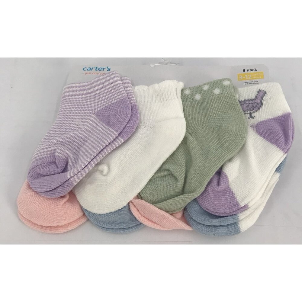 Carters Socks Baby Girls 3-12 Months 8 Pack‎ Pink Purple Green Blue